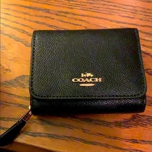 Coach small tri fold black wallet
